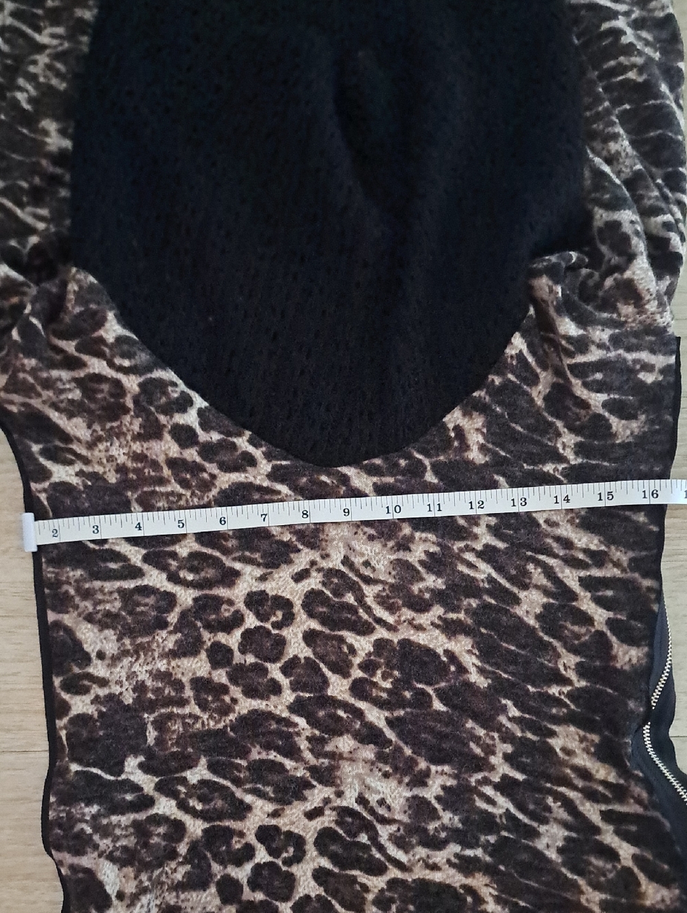 Women's Leopard Print Cowl Neck Sweater - Black & Brown - Picture 9 of 12